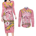 Personalised Galah Australia Day Couples Matching Long Sleeve Bodycon Dress and Long Sleeve Button Shirt 26th January Golden Wattle Pink Color - Aussie Hoodie