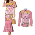 Personalised Galah Australia Day Couples Matching Mermaid Dress and Long Sleeve Button Shirt 26th January Golden Wattle Pink Color - Aussie Hoodie