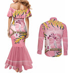 Personalised Galah Australia Day Couples Matching Mermaid Dress and Long Sleeve Button Shirt 26th January Golden Wattle Pink Color - Aussie Hoodie