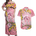 Personalised Galah Australia Day Couples Matching Off Shoulder Maxi Dress and Hawaiian Shirt 26th January Golden Wattle Pink Color - Aussie Hoodie
