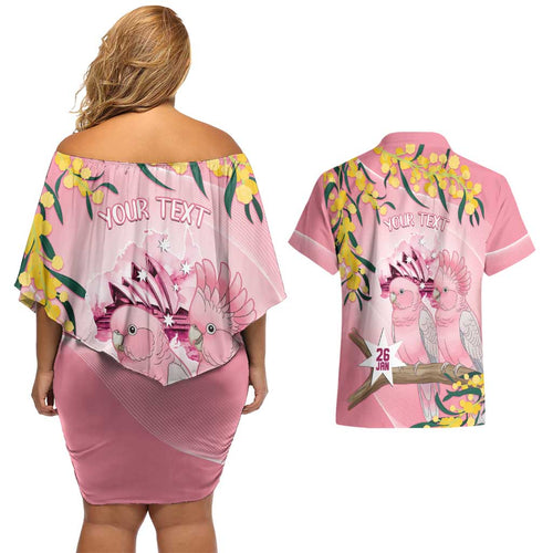 Personalised Galah Australia Day Couples Matching Off Shoulder Short Dress and Hawaiian Shirt 26th January Golden Wattle Pink Color - Aussie Hoodie