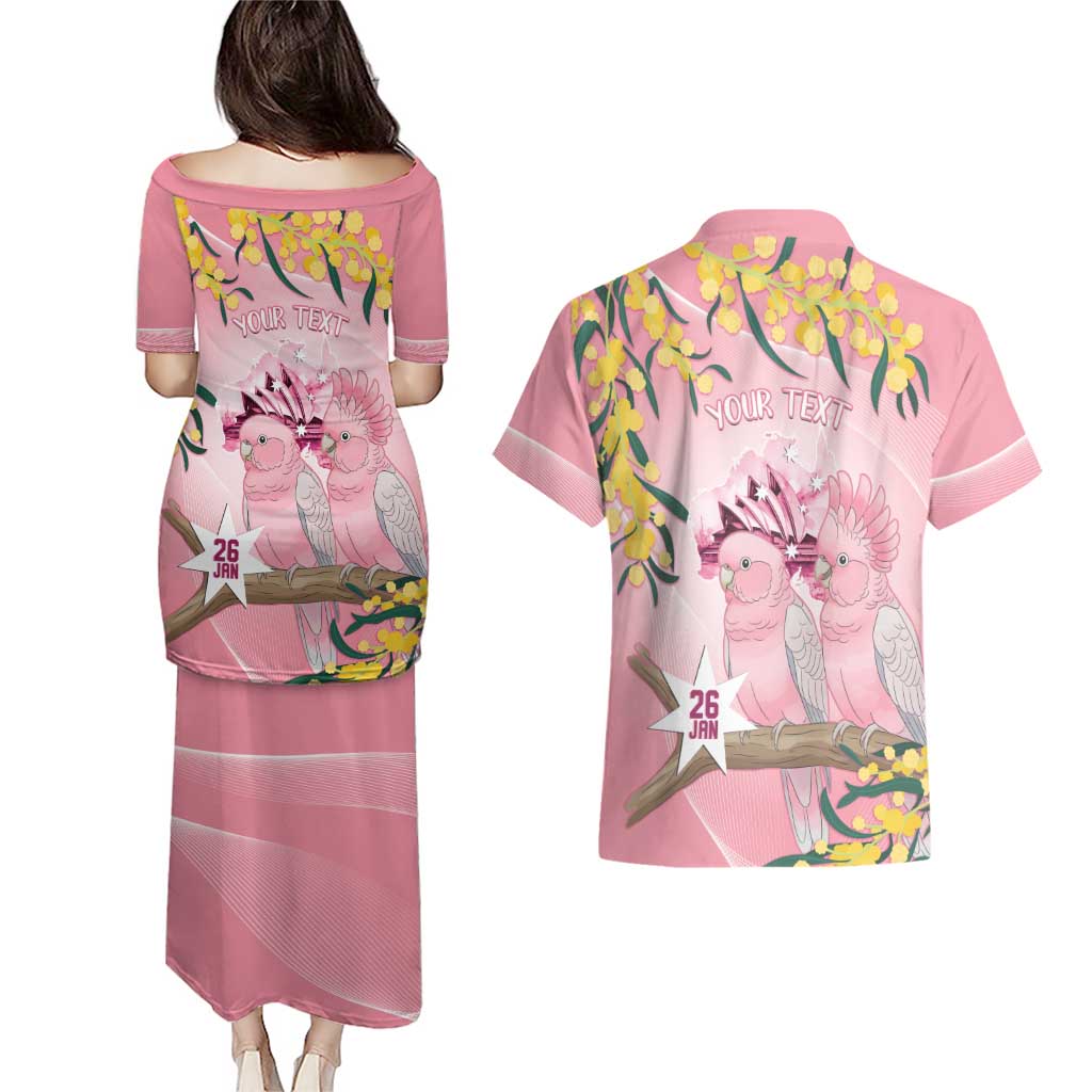 Personalised Galah Australia Day Couples Matching Puletasi and Hawaiian Shirt 26th January Golden Wattle Pink Color - Aussie Hoodie