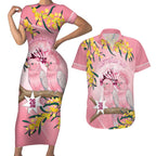 Personalised Galah Australia Day Couples Matching Short Sleeve Bodycon Dress and Hawaiian Shirt 26th January Golden Wattle Pink Color - Aussie Hoodie
