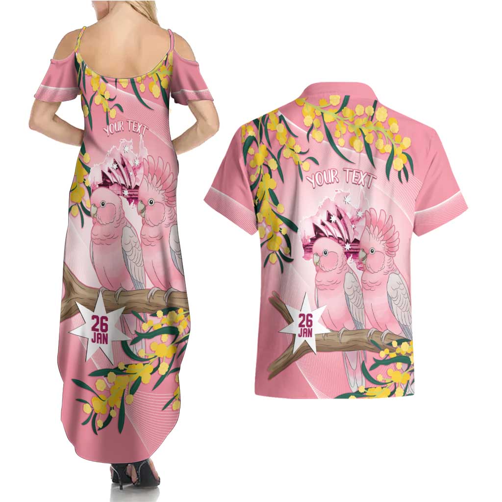 Personalised Galah Australia Day Couples Matching Summer Maxi Dress and Hawaiian Shirt 26th January Golden Wattle Pink Color - Aussie Hoodie
