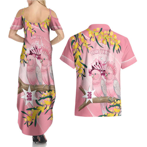 Personalised Galah Australia Day Couples Matching Summer Maxi Dress and Hawaiian Shirt 26th January Golden Wattle Pink Color - Aussie Hoodie