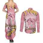 Personalised Galah Australia Day Couples Matching Summer Maxi Dress and Long Sleeve Button Shirt 26th January Golden Wattle Pink Color - Aussie Hoodie
