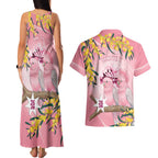 Personalised Galah Australia Day Couples Matching Tank Maxi Dress and Hawaiian Shirt 26th January Golden Wattle Pink Color - Aussie Hoodie