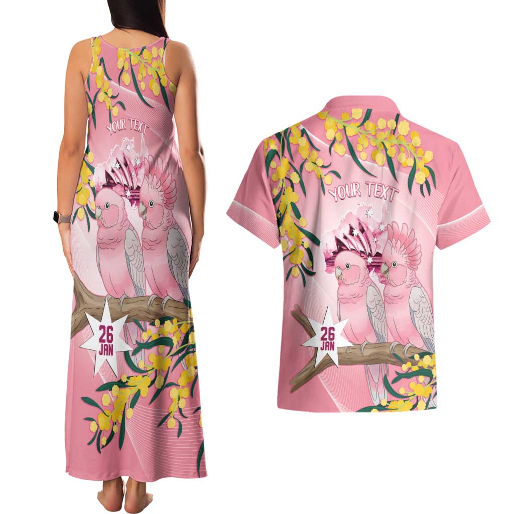 Personalised Galah Australia Day Couples Matching Tank Maxi Dress and Hawaiian Shirt 26th January Golden Wattle Pink Color - Aussie Hoodie