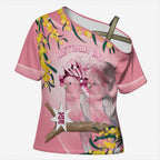 Personalised Galah Australia Day Cross Shoulder Shirt 26th January Golden Wattle Pink Color - Aussie Hoodie