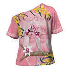 Personalised Galah Australia Day Cross Shoulder Shirt 26th January Golden Wattle Pink Color - Aussie Hoodie