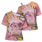 Personalised Galah Australia Day Cross Shoulder Shirt 26th January Golden Wattle Pink Color - Aussie Hoodie