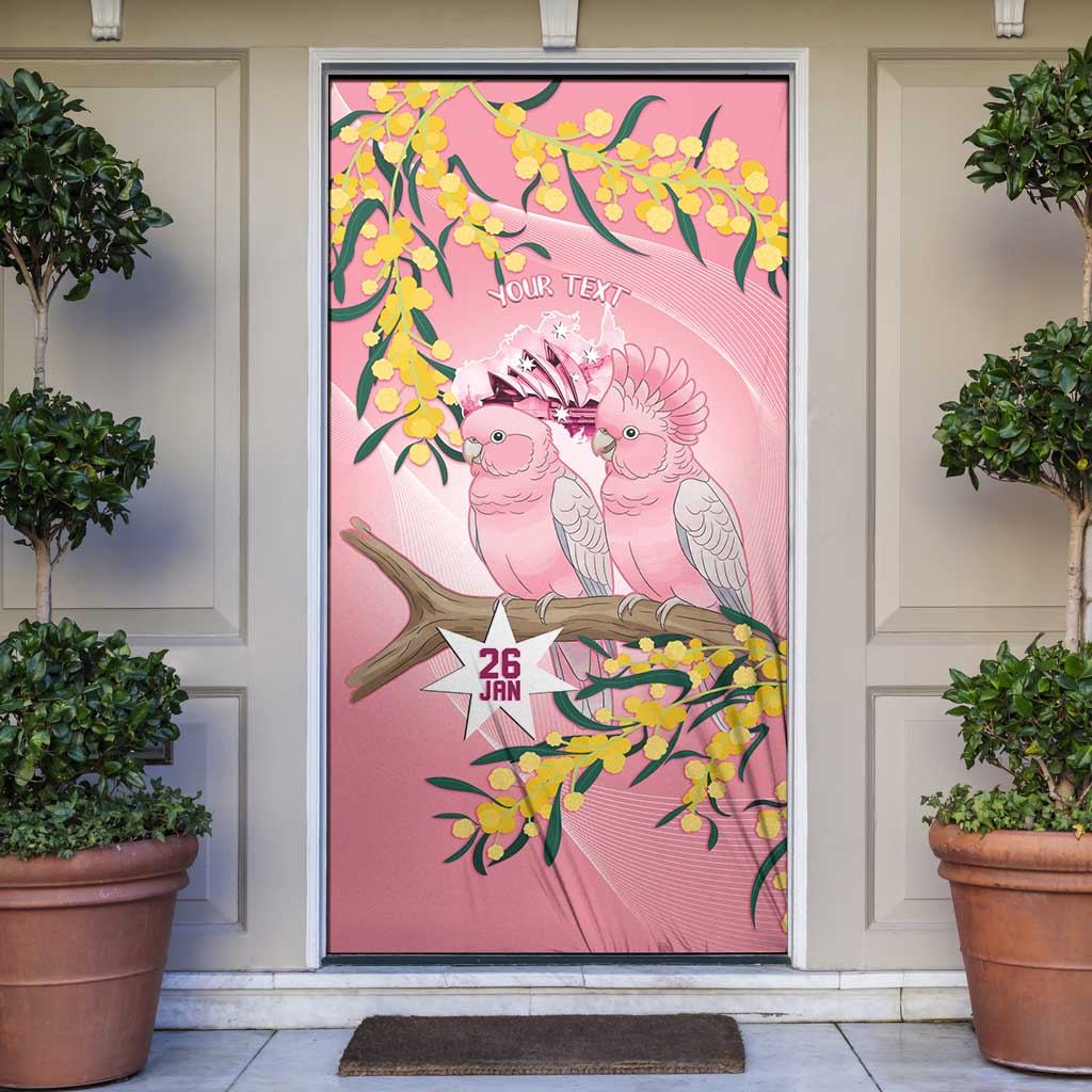Personalised Galah Australia Day Door Cover 26th January Golden Wattle Pink Color - Aussie Hoodie