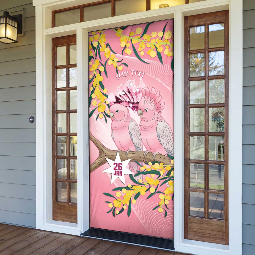 Personalised Galah Australia Day Door Cover 26th January Golden Wattle Pink Color - Aussie Hoodie