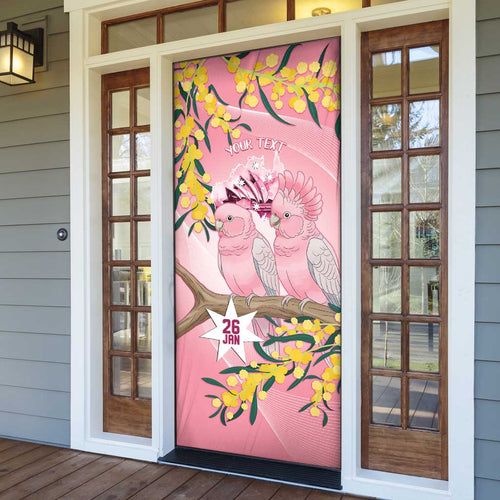 Personalised Galah Australia Day Door Cover 26th January Golden Wattle Pink Color - Aussie Hoodie