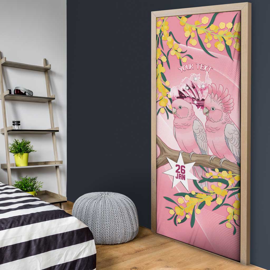 Personalised Galah Australia Day Door Cover 26th January Golden Wattle Pink Color - Aussie Hoodie