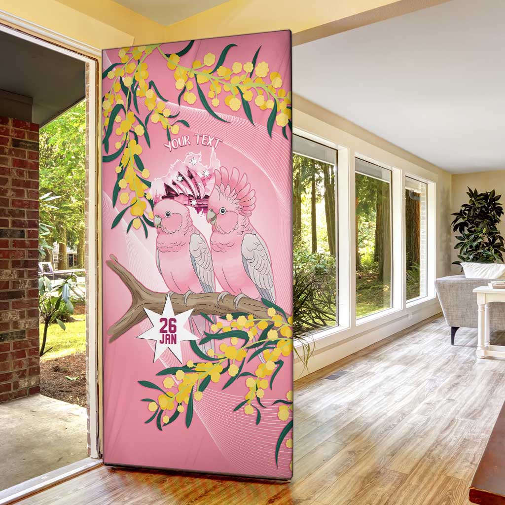 Personalised Galah Australia Day Door Cover 26th January Golden Wattle Pink Color - Aussie Hoodie