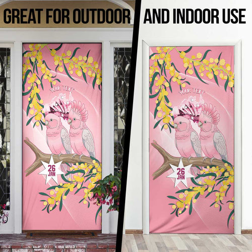 Personalised Galah Australia Day Door Cover 26th January Golden Wattle Pink Color - Aussie Hoodie