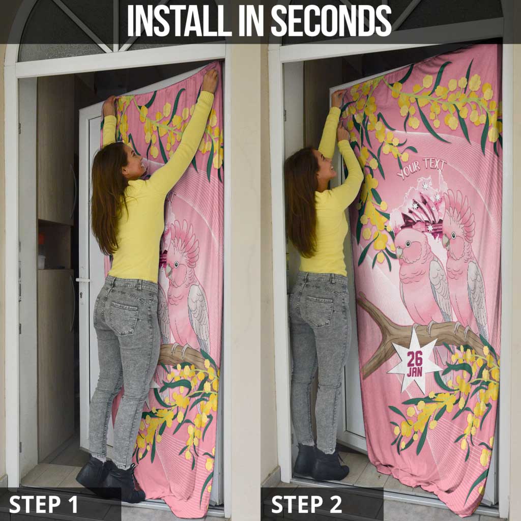 Personalised Galah Australia Day Door Cover 26th January Golden Wattle Pink Color - Aussie Hoodie