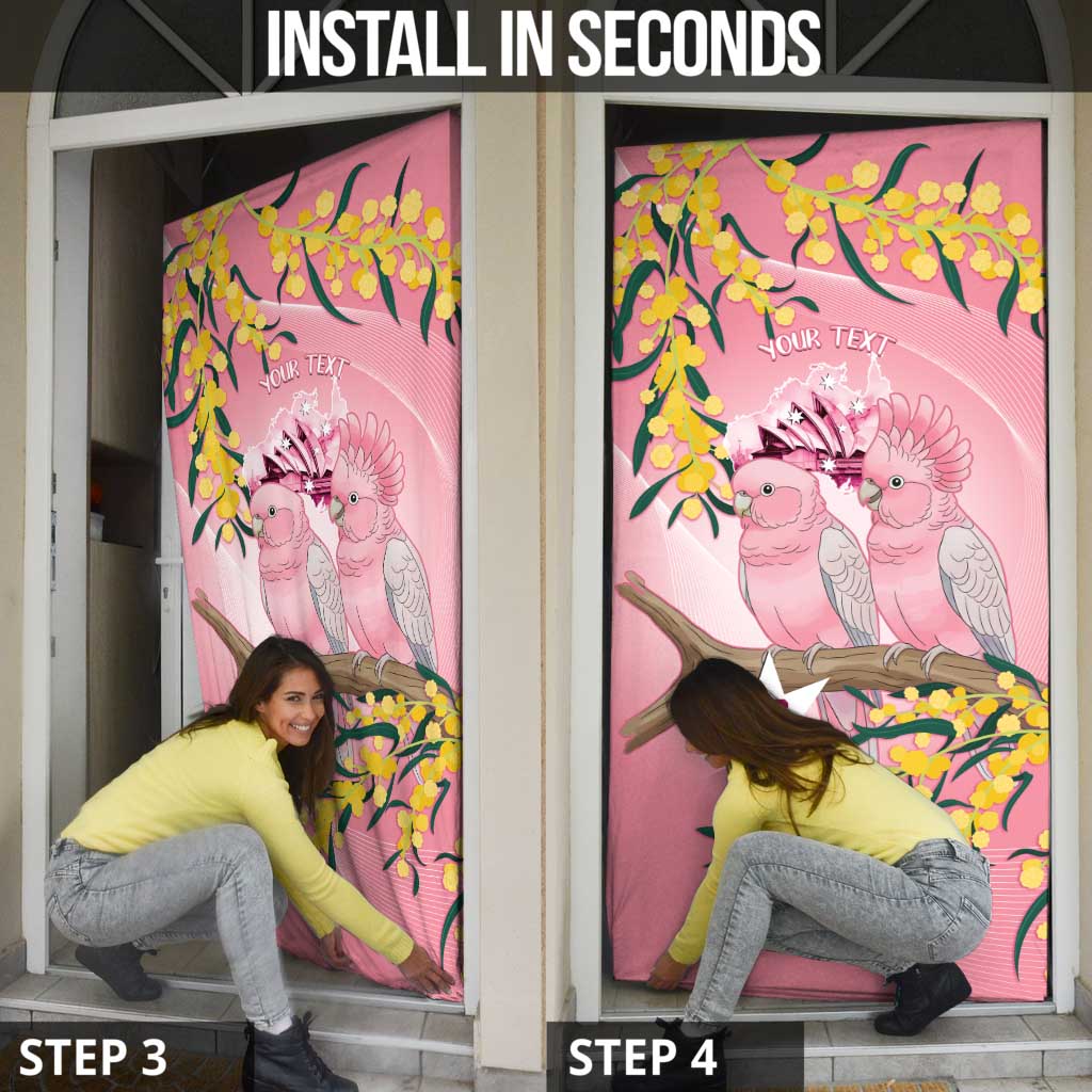 Personalised Galah Australia Day Door Cover 26th January Golden Wattle Pink Color - Aussie Hoodie