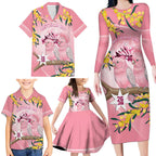 Personalised Galah Australia Day Family Matching Long Sleeve Bodycon Dress and Hawaiian Shirt 26th January Golden Wattle Pink Color - Aussie Hoodie