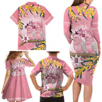 Personalised Galah Australia Day Family Matching Long Sleeve Bodycon Dress and Hawaiian Shirt 26th January Golden Wattle Pink Color - Aussie Hoodie