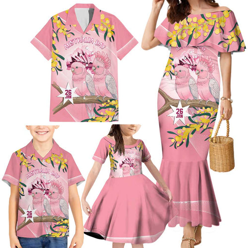 Personalised Galah Australia Day Family Matching Mermaid Dress and Hawaiian Shirt 26th January Golden Wattle Pink Color - Aussie Hoodie