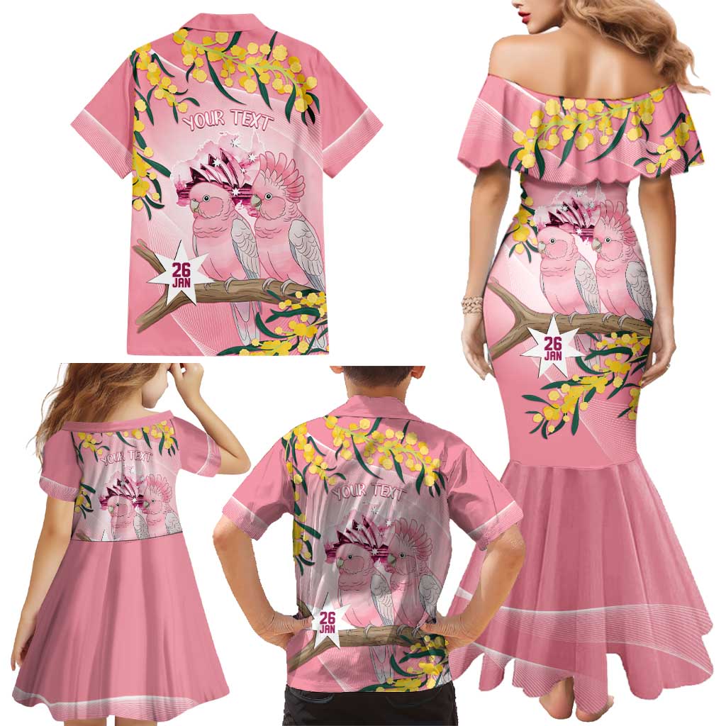 Personalised Galah Australia Day Family Matching Mermaid Dress and Hawaiian Shirt 26th January Golden Wattle Pink Color - Aussie Hoodie