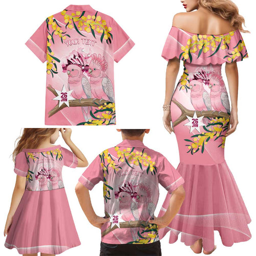 Personalised Galah Australia Day Family Matching Mermaid Dress and Hawaiian Shirt 26th January Golden Wattle Pink Color - Aussie Hoodie