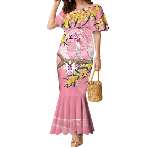 Personalised Galah Australia Day Family Matching Mermaid Dress and Hawaiian Shirt 26th January Golden Wattle Pink Color - Aussie Hoodie