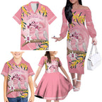 Personalised Galah Australia Day Family Matching Off The Shoulder Long Sleeve Dress and Hawaiian Shirt 26th January Golden Wattle Pink Color - Aussie Hoodie