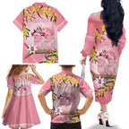 Personalised Galah Australia Day Family Matching Off The Shoulder Long Sleeve Dress and Hawaiian Shirt 26th January Golden Wattle Pink Color - Aussie Hoodie