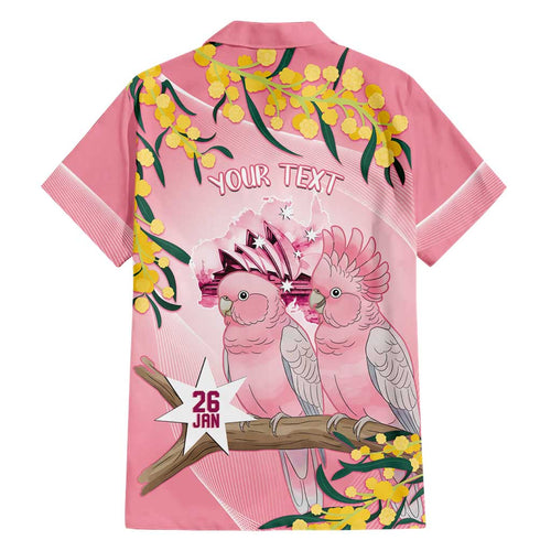 Personalised Galah Australia Day Family Matching Off The Shoulder Long Sleeve Dress and Hawaiian Shirt 26th January Golden Wattle Pink Color - Aussie Hoodie