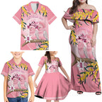 Personalised Galah Australia Day Family Matching Off Shoulder Maxi Dress and Hawaiian Shirt 26th January Golden Wattle Pink Color - Aussie Hoodie