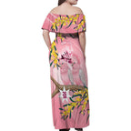 Personalised Galah Australia Day Family Matching Off Shoulder Maxi Dress and Hawaiian Shirt 26th January Golden Wattle Pink Color - Aussie Hoodie
