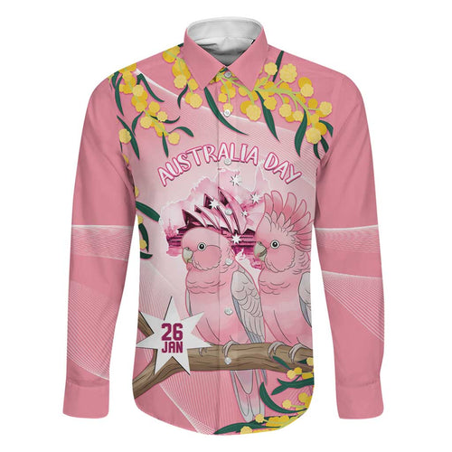 Personalised Galah Australia Day Family Matching Off Shoulder Short Dress and Hawaiian Shirt 26th January Golden Wattle Pink Color - Aussie Hoodie