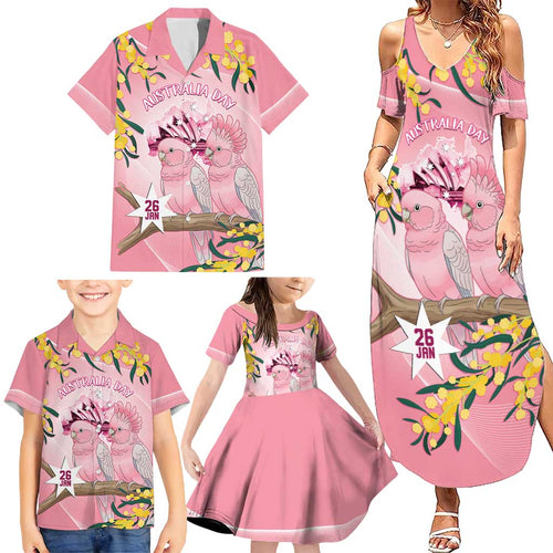 Personalised Galah Australia Day Family Matching Summer Maxi Dress and Hawaiian Shirt 26th January Golden Wattle Pink Color - Aussie Hoodie
