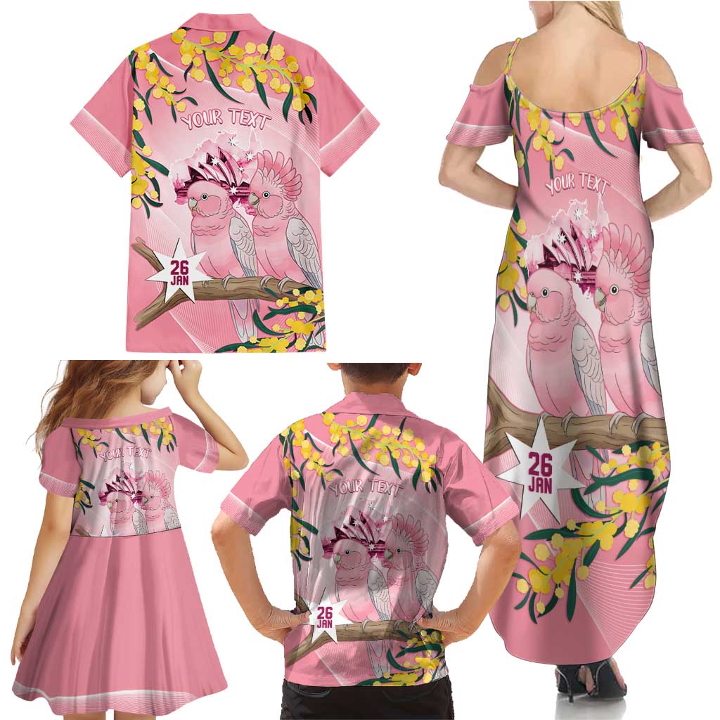 Personalised Galah Australia Day Family Matching Summer Maxi Dress and Hawaiian Shirt 26th January Golden Wattle Pink Color - Aussie Hoodie