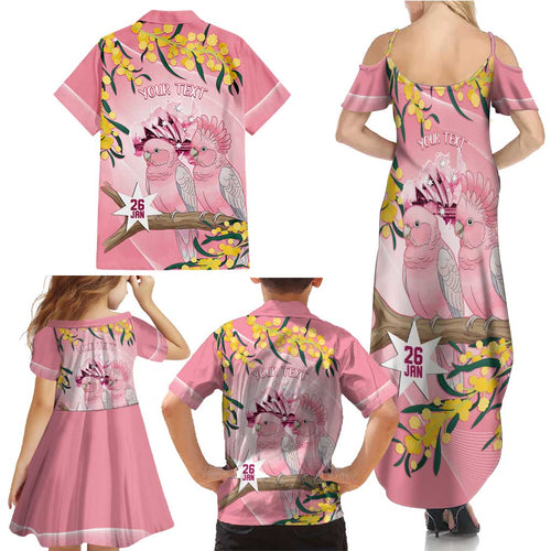 Personalised Galah Australia Day Family Matching Summer Maxi Dress and Hawaiian Shirt 26th January Golden Wattle Pink Color - Aussie Hoodie