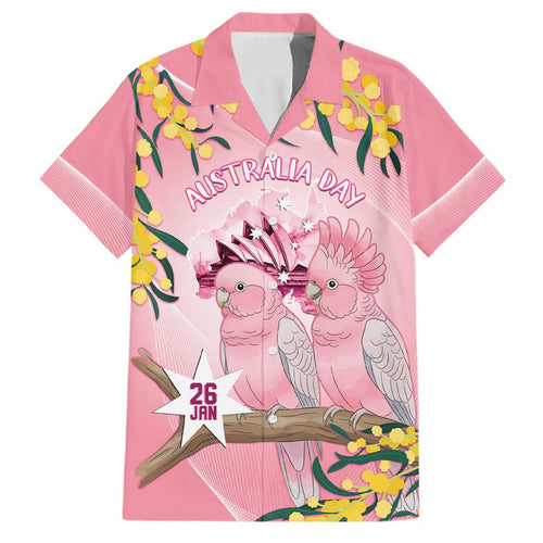 Personalised Galah Australia Day Family Matching Summer Maxi Dress and Hawaiian Shirt 26th January Golden Wattle Pink Color - Aussie Hoodie