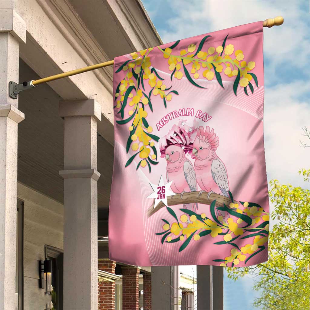 Galah Australia Day Garden Flag 26th January Golden Wattle Pink Color - Aussie Hoodie