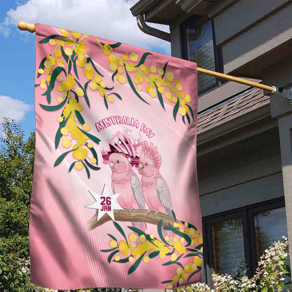 Galah Australia Day Garden Flag 26th January Golden Wattle Pink Color - Aussie Hoodie