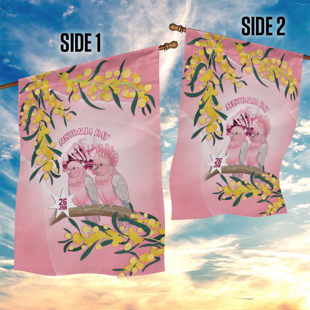 Galah Australia Day Garden Flag 26th January Golden Wattle Pink Color - Aussie Hoodie