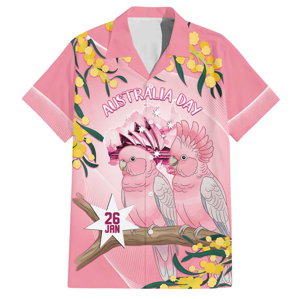 Personalised Galah Australia Day Hawaiian Shirt 26th January Golden Wattle Pink Color - Aussie Hoodie