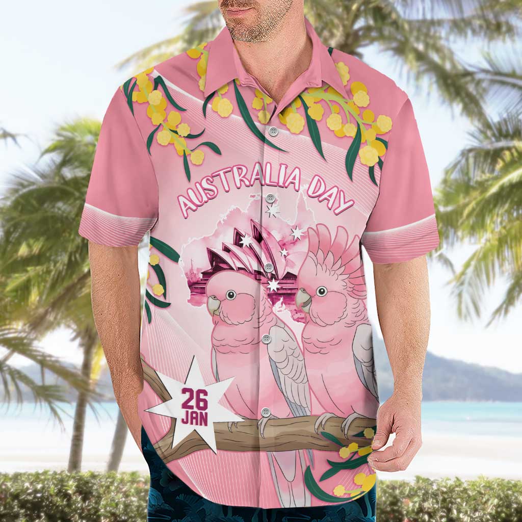 Personalised Galah Australia Day Hawaiian Shirt 26th January Golden Wattle Pink Color - Aussie Hoodie