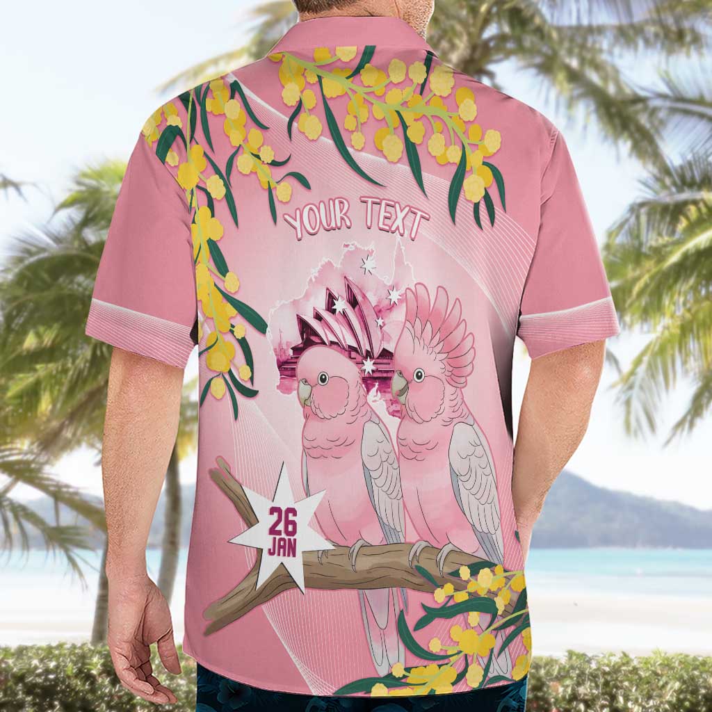 Personalised Galah Australia Day Hawaiian Shirt 26th January Golden Wattle Pink Color - Aussie Hoodie