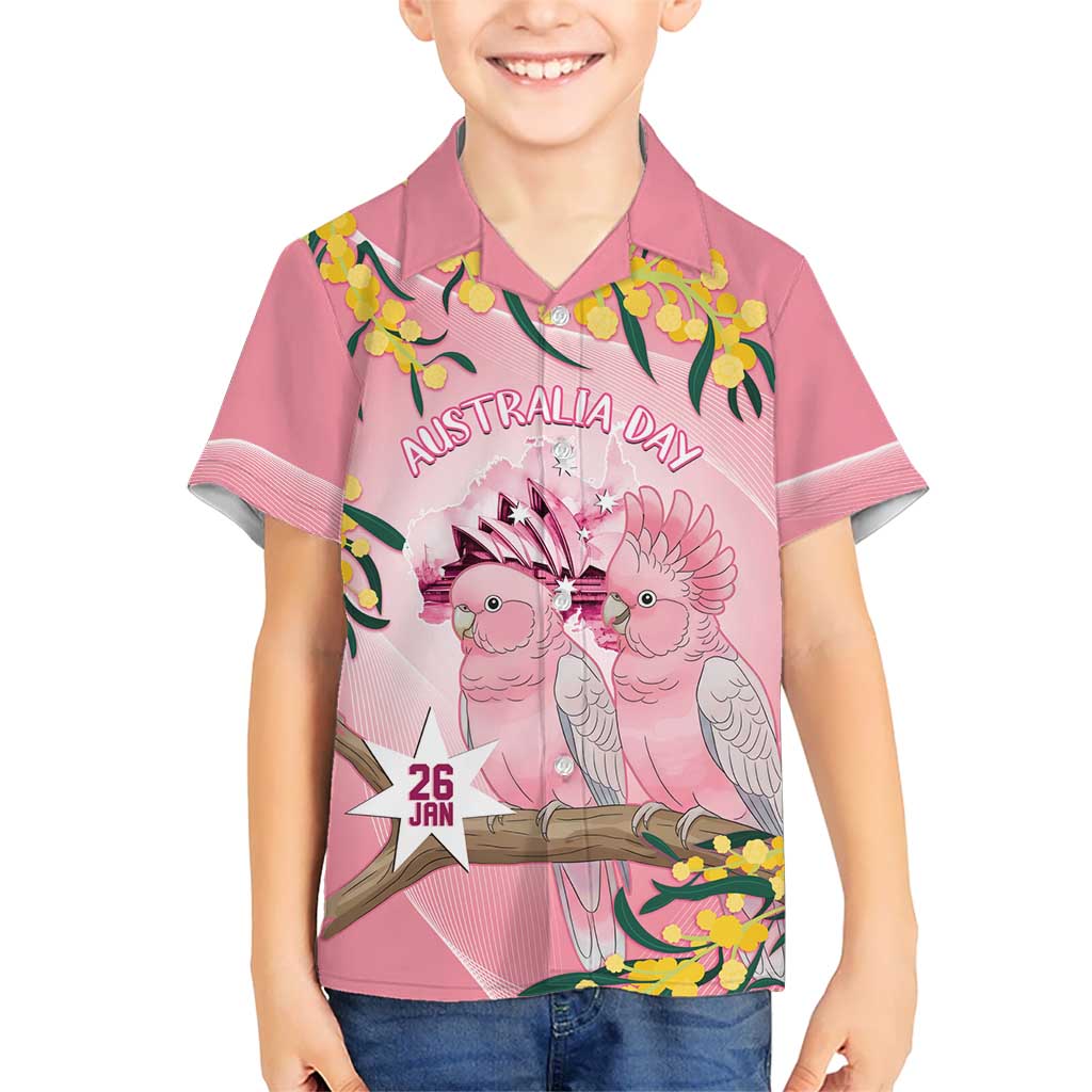 Personalised Galah Australia Day Hawaiian Shirt 26th January Golden Wattle Pink Color - Aussie Hoodie