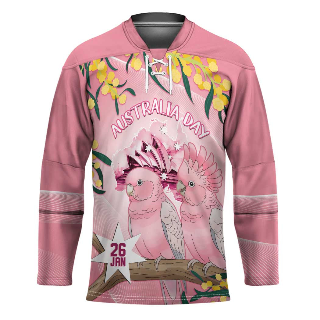 Personalised Galah Australia Day Hockey Jersey 26th January Golden Wattle Pink Color - Aussie Hoodie