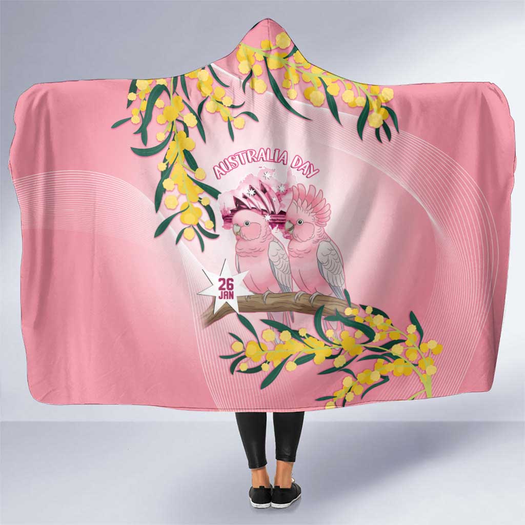 Galah Australia Day Hooded Blanket 26th January Golden Wattle Pink Color - Aussie Hoodie