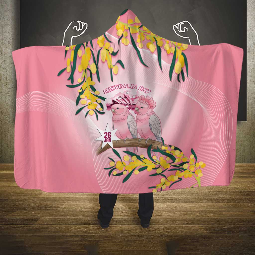 Galah Australia Day Hooded Blanket 26th January Golden Wattle Pink Color - Aussie Hoodie