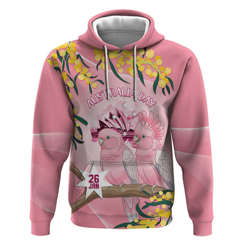 Personalised Galah Australia Day Hoodie 26th January Golden Wattle Pink Color - Aussie Hoodie